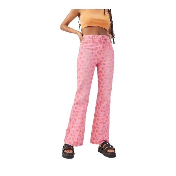 BDG Urban Outfitters Pink Floral High-Rise Flare Jeans Size 31 Urban Chic - Picture 1 of 13
